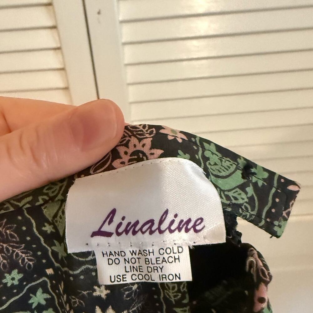Vintage Linaline Green Floral Print Flared Skirt - Picture 7 of 7